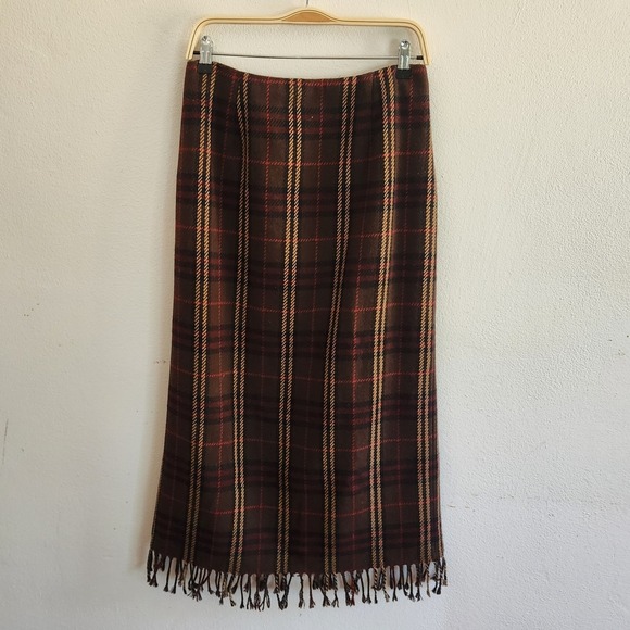 Worthington Dresses & Skirts - Vintage Worthington Fringed Plaid Flannel Blanket Maxi Skirt 8 Wool Blend Preppy